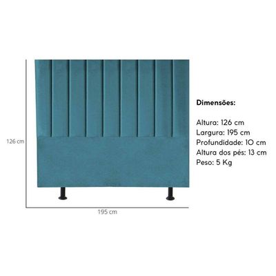 Cabeceira Estofada Cama Box King 195 Cm Taís Suede azul Turquesa