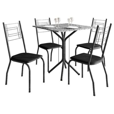 Mesa De Jantar Ambiente Thais 70x70 Cm Com Granito Ocre Itabira Com 4 Cadeiras 063 Preto - Artefamol