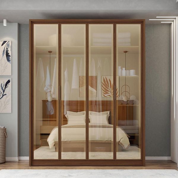 Guarda Roupa Solteiro 4 Portas de Bater 3 Gavetas Batroun MDF Havana G11 - Gran Belo