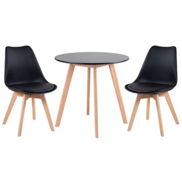 Kit - Mesa De Jantar Leda 90 Cm Preto + 2 Cadeiras Estofadas Leda Preto
