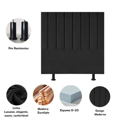 Cabeceira Estofada Cama Box Solteiro 100 Cm Paolla Linho preto