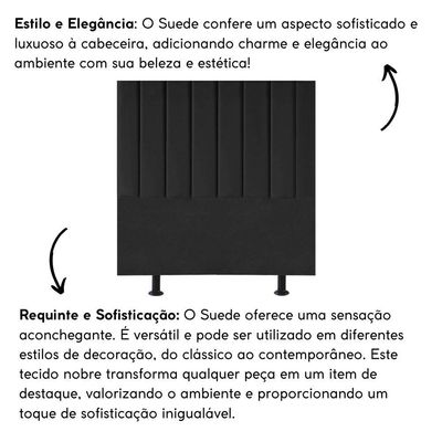 Cabeceira Estofada Cama Box Casal 140 Cm Taís Suede preto