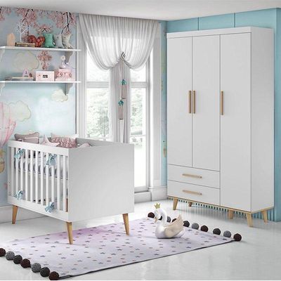 Berço Americano E Guarda Roupa Infantil Ludmila Branco Bétula - Carolina