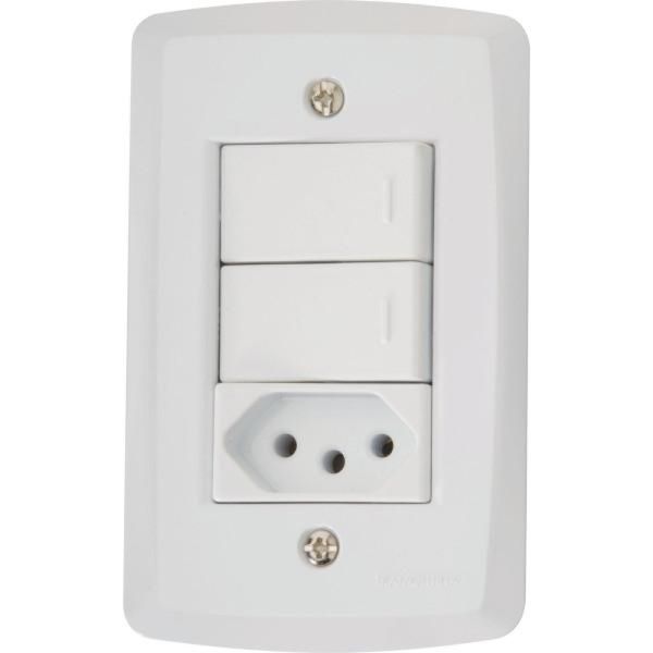 Conjunto 4x2 com 2 Interruptores Paralelos 10 A 250 V e 1 Tomada 2P+T 10 A 250 V Tramontina Lux2 Branco