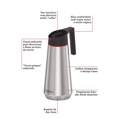 Bule Termico Tramontina Exata em Aço Inox 1 L