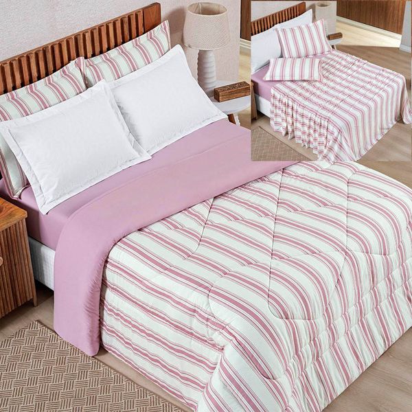 Coordenado Edredom com Lençol Estilo King 5 Peças - Rosa