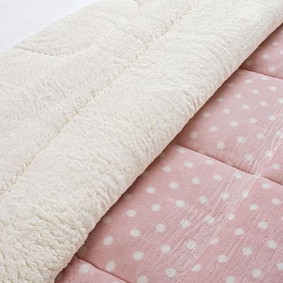 Edredom Coberdrom Romantico Poá King Sherpa e Manta Flannel - Rosa