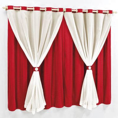 Cortina 2 Mts Sala Quarto Malha com Voal Trilho Comum Baratissima Vermelha