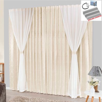 Cortina Bhaly Jacquard e Voal 2,00 X 1,70 Para Trilho Comum - Palha