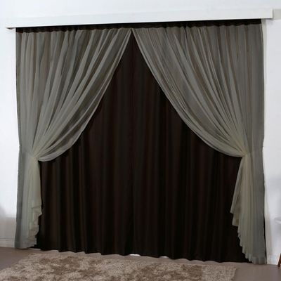 Cortina 2 Mts Sala Quarto Escritório Blackout Voal Trilho Suisso - Tabaco