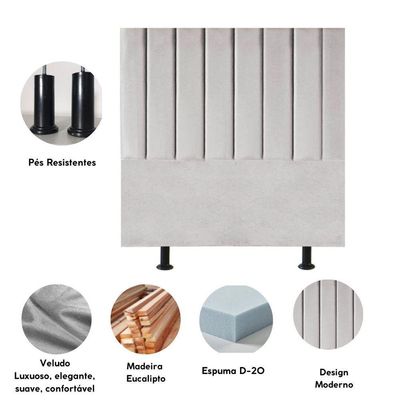 Cabeceira Estofada Cama Box Solteiro 100 Cm Paolla Veludo cinza Claro
