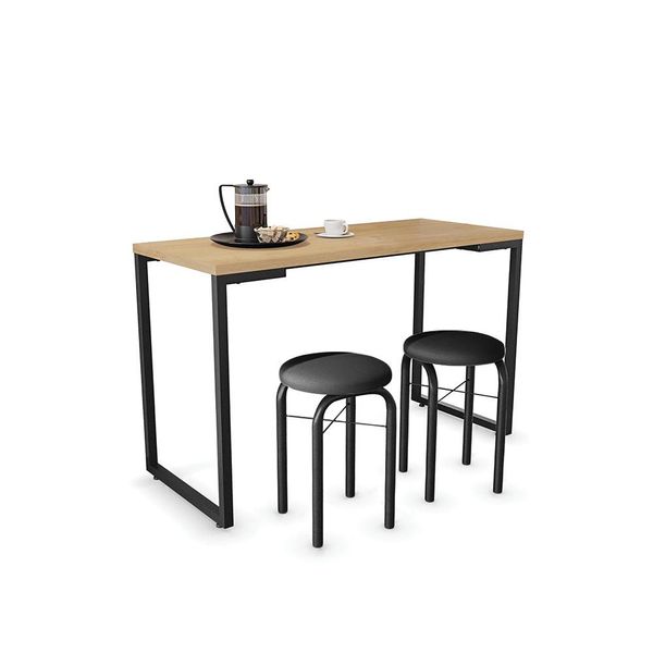 Mesa de Cozinha Porto Natural 120 cm com 02 Banquetas Manu Corino Preto - D'Rossi
