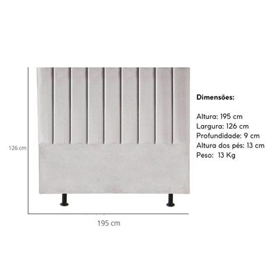 Cabeceira Estofada Cama Box King 195 Cm Maisa Veludo cinzaclaro