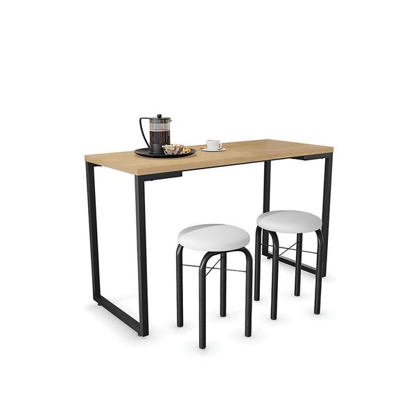 Mesa de Cozinha Porto Natural 120 cm com 02 Banquetas Manu Corino Branco - D'Rossi