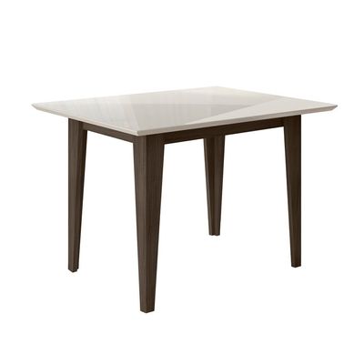 Conjunto de Sala de Jantar Mesa Belle com Tampo de Vidro e 4 cadeiras Poliman Amêndoa com Off White