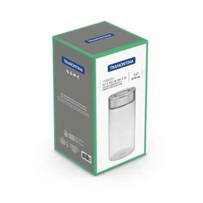 Pote de Vidro Tramontina Purezza com Tampa de Aço Inox 10 cm 1,4 L