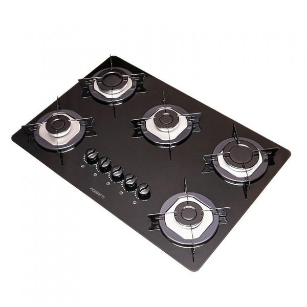 Cooktop 5 Bocas à Gás Mesa De Vidro Temperado 6mm Preto Biv Bivolt