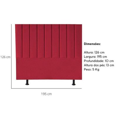 Cabeceira Estofada Cama Box King 195 Cm Paolla Suede vermelho