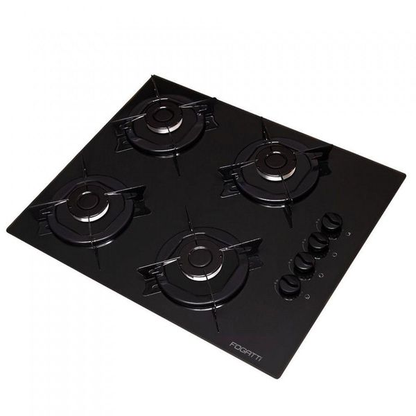 Cooktop 4 Bocas à Gás Mesa De Vidro Temperado 6mm Preto Biv Bivolt