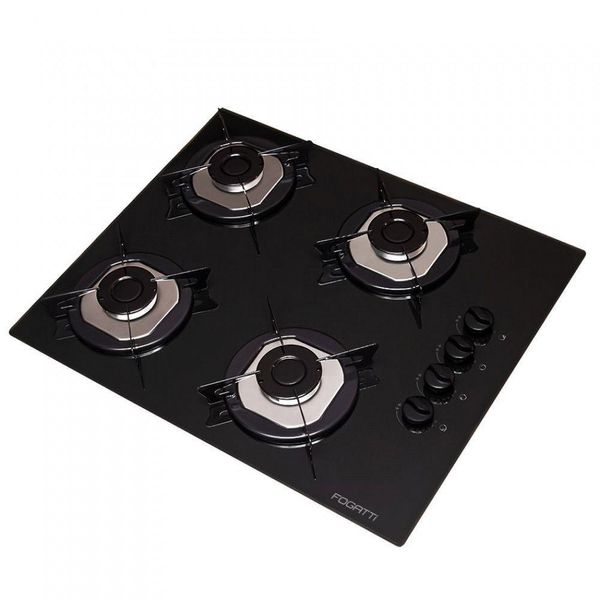 Cooktop 4 Bocas à Gás Mesa De Vidro Temperado 6mm Preto Biv Bivolt