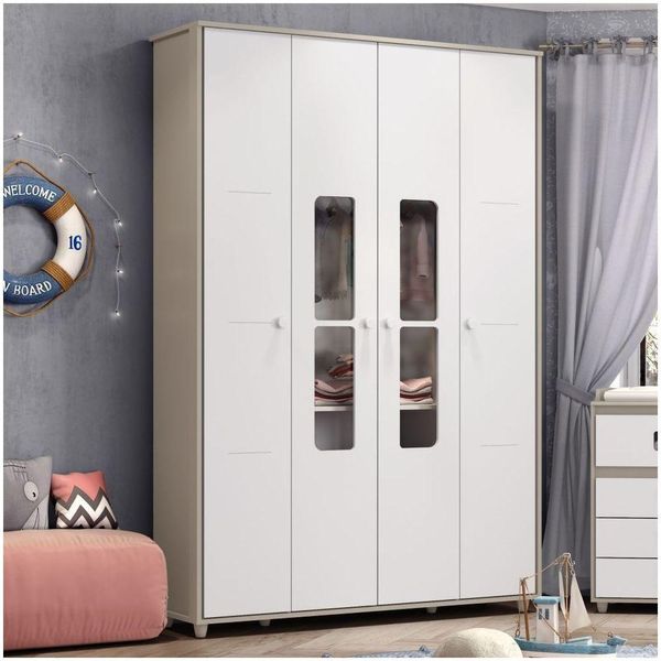 Guarda Roupa Infantil 04 Portas E 02 Gavetas Pula Pula Henn Cristal Branco