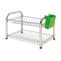 Escorredor de Louça Duplo 12 Pratos Desmontável Porta Talher Plástico Verde Secador Cozinha