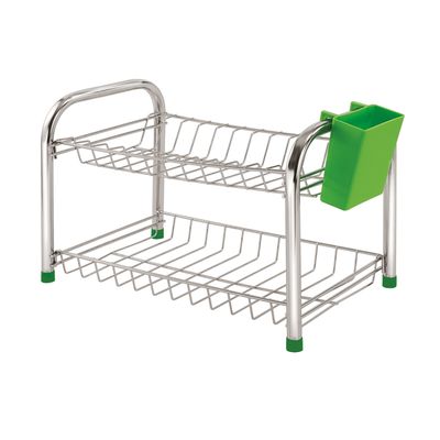 Escorredor de Louça Duplo 12 Pratos Desmontável Porta Talher Plástico Verde Secador Cozinha