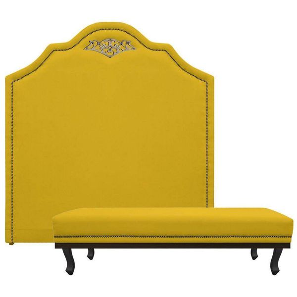 Kit Cabeceira E Calçadeira Queen 160 Cm Para Box Amarelo