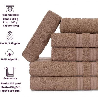 Jogo De Toalhas Gigante Itália Soft 2 Banhão + 2 Rosto + 2 Tapete Luxo 100% Algodão - Bege