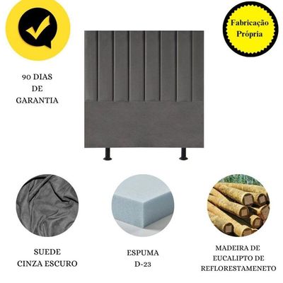Cabeceira Estofada Cama Box King 195 Cm Paolla Suede cinza