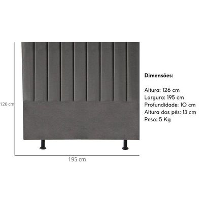 Cabeceira Estofada Cama Box King 195 Cm Paolla Suede cinza