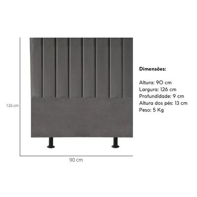Cabeceira Estofada Cama Box Solteiro 90 Cm Maisa Corino cinza