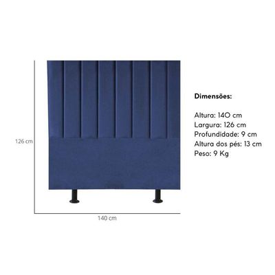 Cabeceira Estofada Cama Box Casal 140 Cm Maisa Veludo azul Marinho