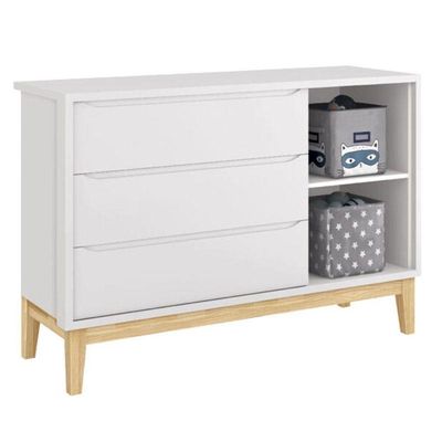 Quarto De Bebê 3 Portas New Classic Branco Com Pés Madeira Natural E Colchão Gazin - Reller