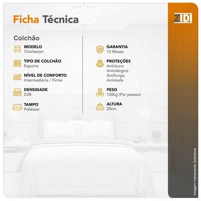 Colchão Solteiro King Espuma Charleston D28 96x203x20 Borda Marrom