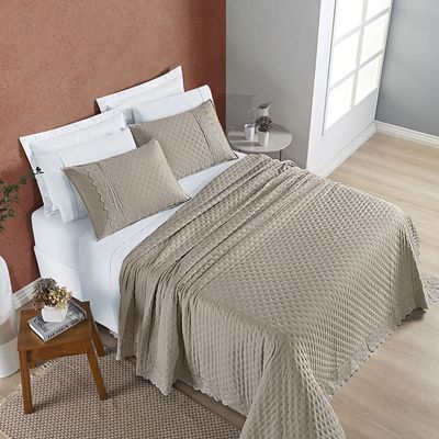 Kit Cobre Leito Colcha Nobre Casal King 3 Peças Micropercal 200 Fios Matelado - Taupe