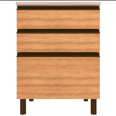 Balcão Bartira Cristal MDP 15mm com 3 Gavetas 60cm de largura Lâmina Mel