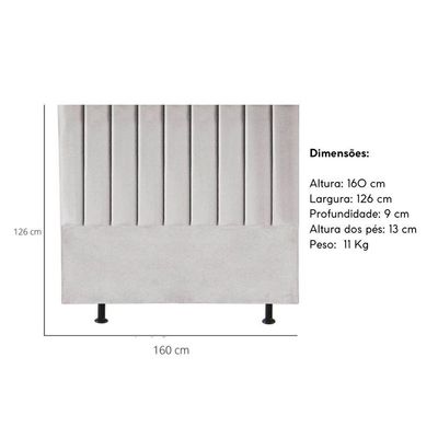 Cabeceira Estofada Cama Casal Queen Size160 Cm Paolla Linho cinza Claro