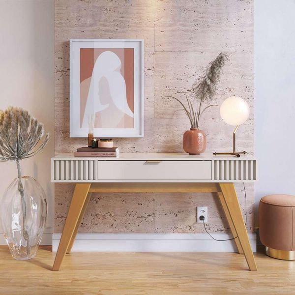 Aparador Decorativo 136cm Ripado com Gaveta Itacaré Off White G73 - Gran Belo