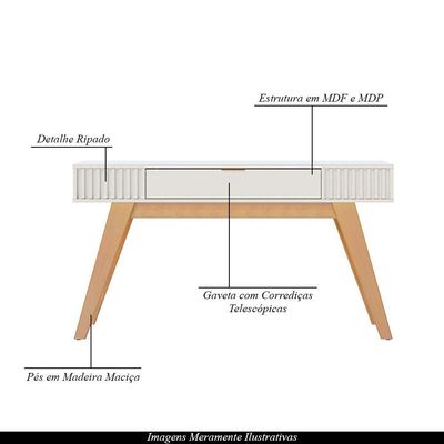 Aparador Decorativo 136cm Ripado com Gaveta Itacaré Off White G73 - Gran Belo