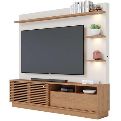 Estante Home Sala de Estar 200cm Navagio Led Off White/Freijó G73 - Gran Belo