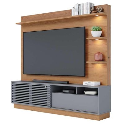 Estante Home Sala de Estar 200cm Navagio Led Freijó/Cinza G73 - Gran Belo