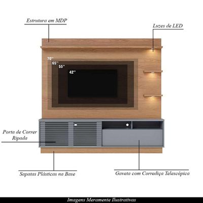 Estante Home Sala de Estar 200cm Navagio Led Freijó/Cinza G73 - Gran Belo