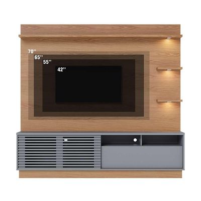 Estante Home Sala de Estar 200cm Navagio Led Freijó/Cinza G73 - Gran Belo