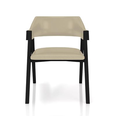 Kit 4 Cadeiras Sala de Jantar e Jogos Carteados Madeira Maciça Poker PU Bege/Preto G42 - Gran Belo