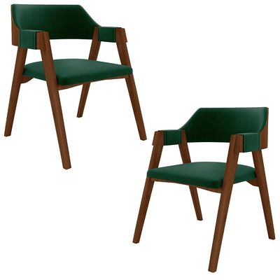 Kit 2 Cadeiras Sala de Jantar e Jogos Carteados Madeira Maciça Poker Veludo Verde/Imbuia G42 - Gran Belo
