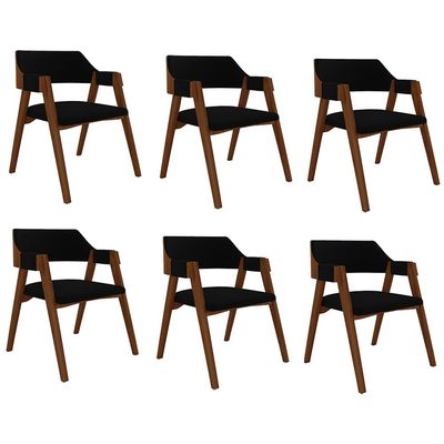 Kit 6 Cadeiras Sala de Jantar e Jogos Carteados Madeira Maciça Poker Veludo Preto/Imbuia G42 - Gran Belo