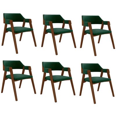 Kit 6 Cadeiras Sala de Jantar e Jogos Carteados Madeira Maciça Poker Veludo Verde/Imbuia G42 - Gran Belo