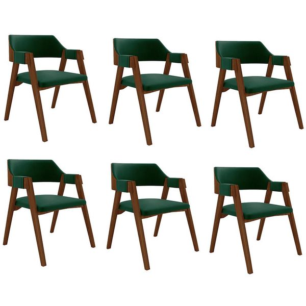 Kit 6 Cadeiras Sala de Jantar e Jogos Carteados Madeira Maciça Poker Veludo Verde/Imbuia G42 - Gran Belo