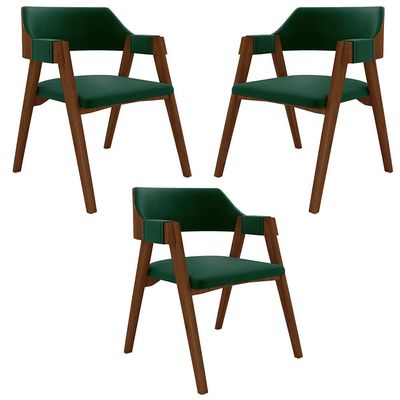Kit 3 Cadeiras Sala de Jantar e Jogos Carteados Madeira Maciça Poker Veludo Verde/Imbuia G42 - Gran Belo